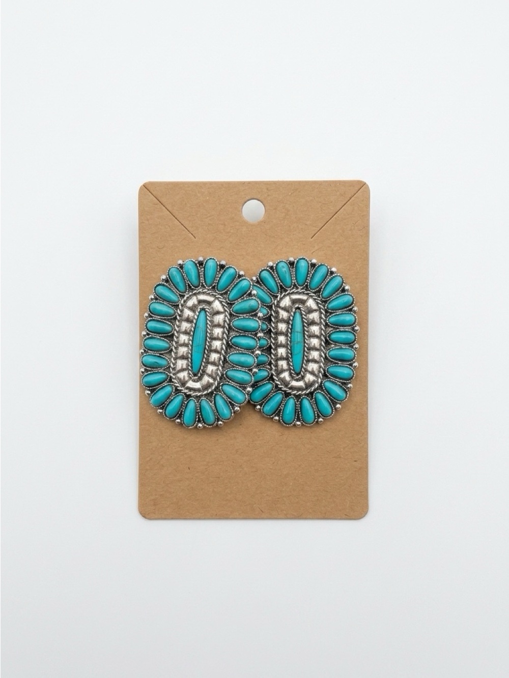 Fashion Jewelry Turquoise and Silver Oval Cluster Earrings